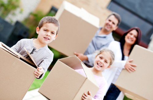 Moving van and boxes for removals in Harlington
