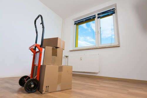 Boxes, files, and business items being organised for relocation