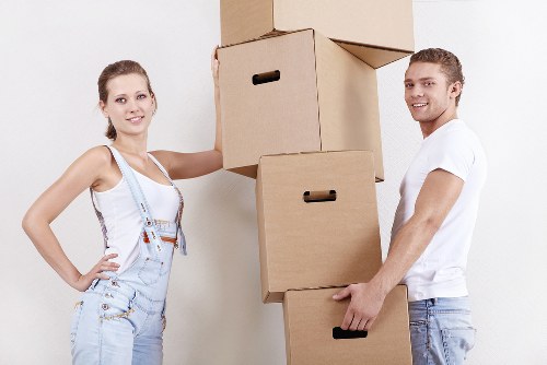 Packed boxes and furniture loaded into a removals van