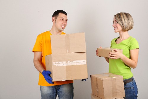Packing supplies and labelled boxes prepared for a Harlington home or office move